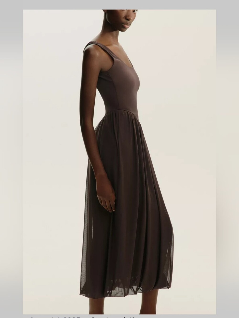 Zara Combination Tulle Midi Dress in Dark Brown, Size L